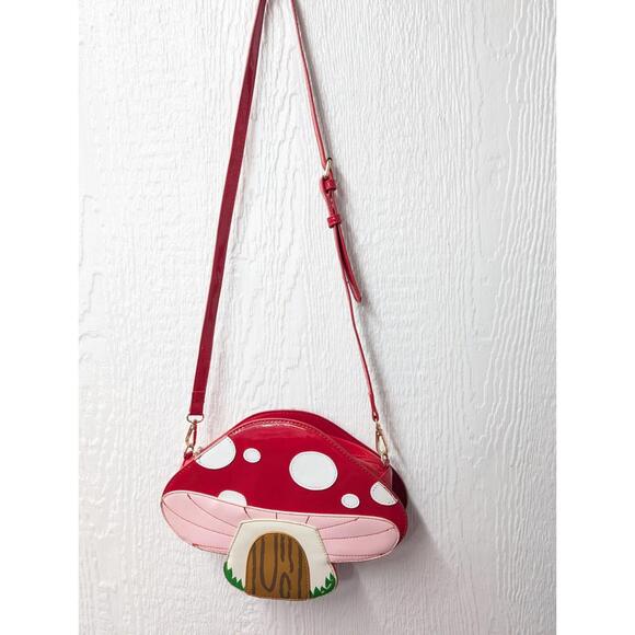 Novelty Mushroom Toadstool Purse Crossbody Bag Red Faux Leather Gift - Picture 3 of 6